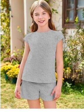 Girls 2 Piece Outfits Summer Casual Lounge Set Clothing Set Gray